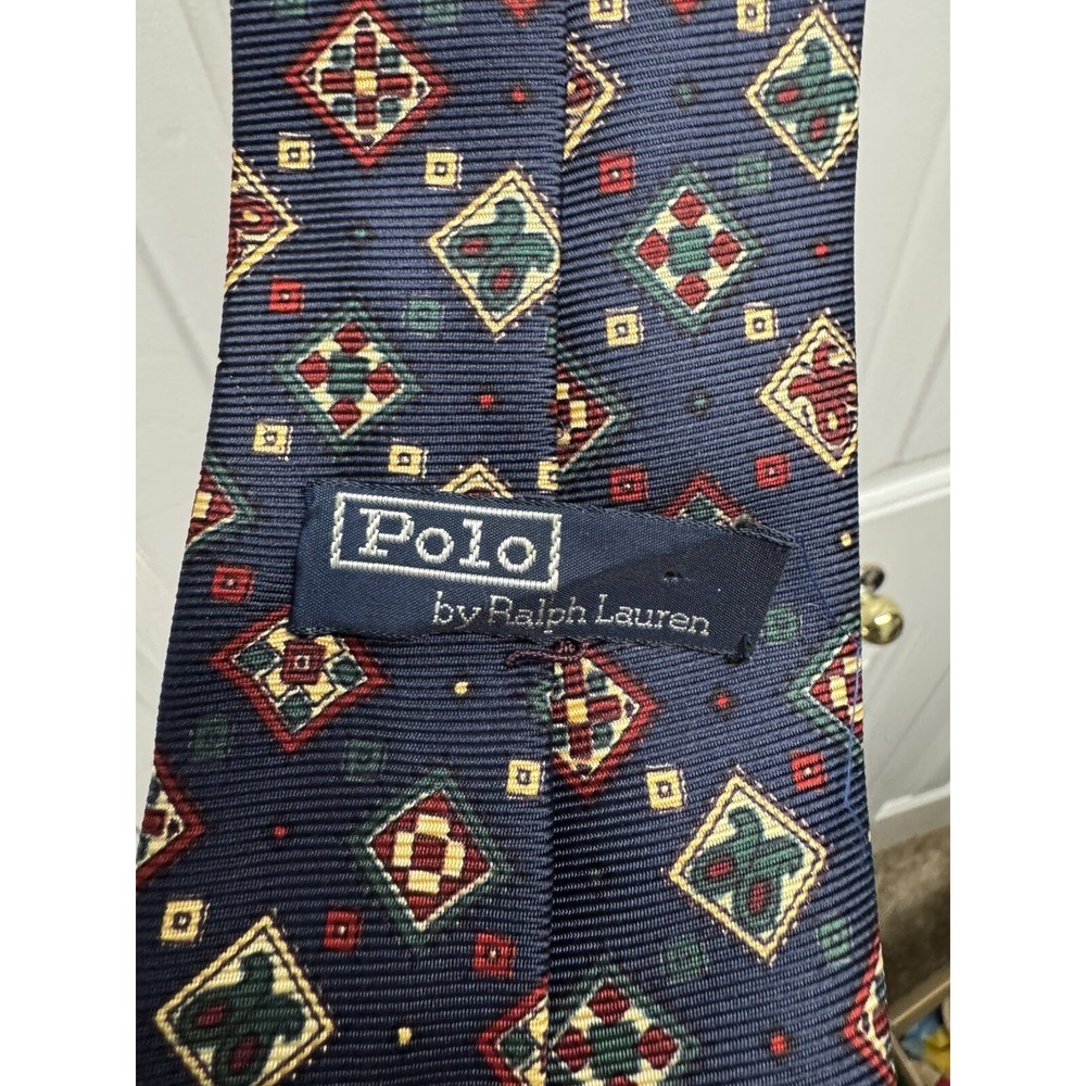 Polo Ralph Lauren Tie Silk‎ Pattern Blue Red Green Pre Owned - Picture 3 of 3